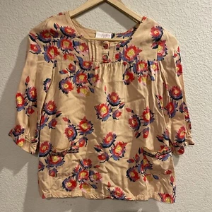 Matilda Jane 435 Girls Floral Hartley Peasant Top Peach Pink Pockets Size 10 - Picture 1 of 6