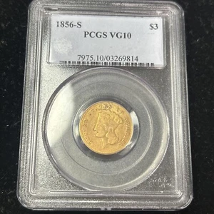 SASA 1856-S Gold $3 Pcgs Vg10 Nice Coin - Picture 1 of 5