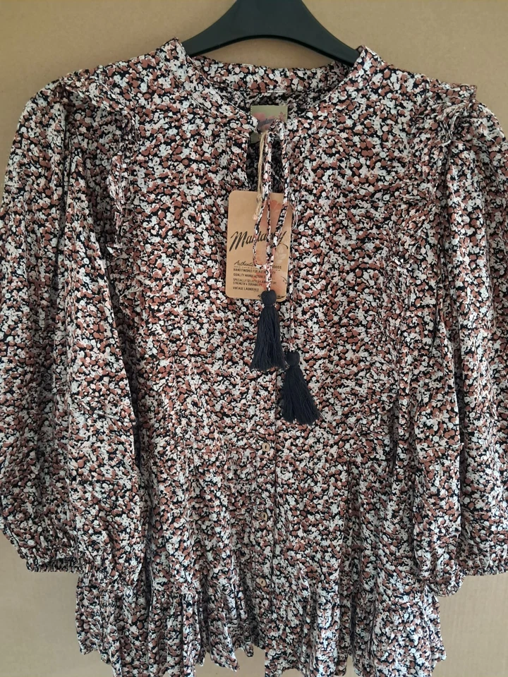 Mantaray blouse top black heather ivory brown  blouson sleeves UK 16 unworn gift - Image 1 of 4