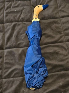 Vintage Raines Wood Duck Handle Push Button Umbrella-BLUE - Picture 1 of 7