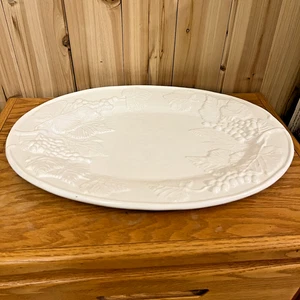 Fruit Embossed Oval Serving Platter White 19 x 14 Buffet Table Food Meat Plate - Picture 1 of 9