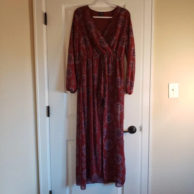 Vestido Largo Rue 21 Con Pantalones Cortos Para Mujer M Granate Floral Transparente Superposición Hippie Boho Foto 1 de 4