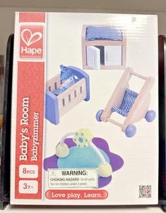 Hape Holz Puppenstubenzubehör Babyzimmer Set E3459 8-teilig 3Y+ Neu - Bild 1 von 2