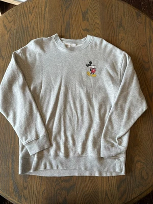 Gap x Disney Crop Pullover Women Medium Gray Mickey Crew Neck Fleece Sweatshirt - Image 1 of 3