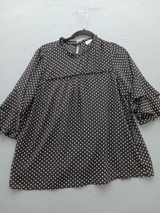 Monteau Women Blouse Size XL Black White Polka Dot Flutter Sleeve Boho - Picture 1 of 13