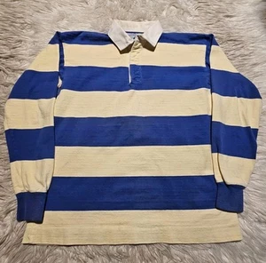 Vintage Lands End Authentic Rugby Polo Shirt Langarm Farbblock gestreift Mängel L - Bild 1 von 9