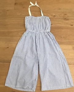 Janie and Jack Girl's Size 6 Blue and White Striped Jumpsuit Halter with Bow  - Picture 1 of 4