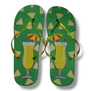 Damen Sommer Schaumstoff FLIP FLOPS grün mit tropischem Getränkemuster. Größe 9-10 - Bild 1 von 4