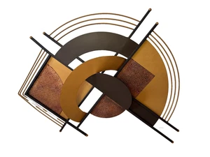 Escultura de pared de metal abstracto 3D formas geométricas entrelazadas grandes bronce dorado - Imagen 1 de 7