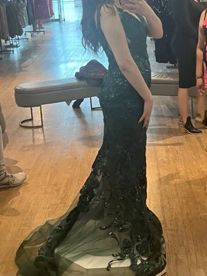 Vestido Sirena Lentejuelas Verde Esmeralda Talla Pequeña Foto 1 de 3