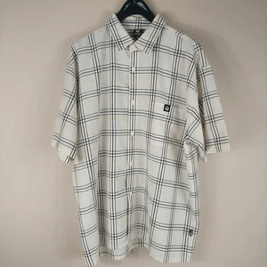 Lowrider Men's Short Sleeve Plaid Button Shirt XL Beige White Black Polyester - Picture 1 of 10