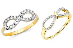 1 Ct Round Cut Infinity Created Diamond Real Solid 14K Yellow Gold Pavé Set Ring - Picture 1 of 5