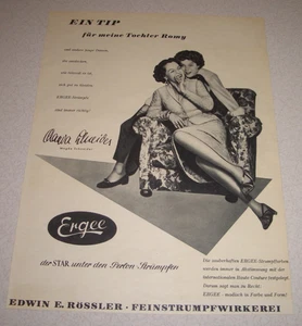 Jahr 1954 orig. Reklame Werbung Ergee Strümpfe Naht-Nylons Magda+Romy Schneider - Bild 1 von 1