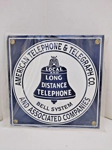 Vintage Sealed 8x8 Porcelain Sign from American Telephone & Telegraph Co's Bell - Picture 1 of 5