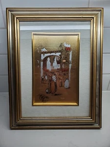 Antique Painting Square G.Pighetti On Slab Gold Leaf View Scene Life - Picture 1 of 10