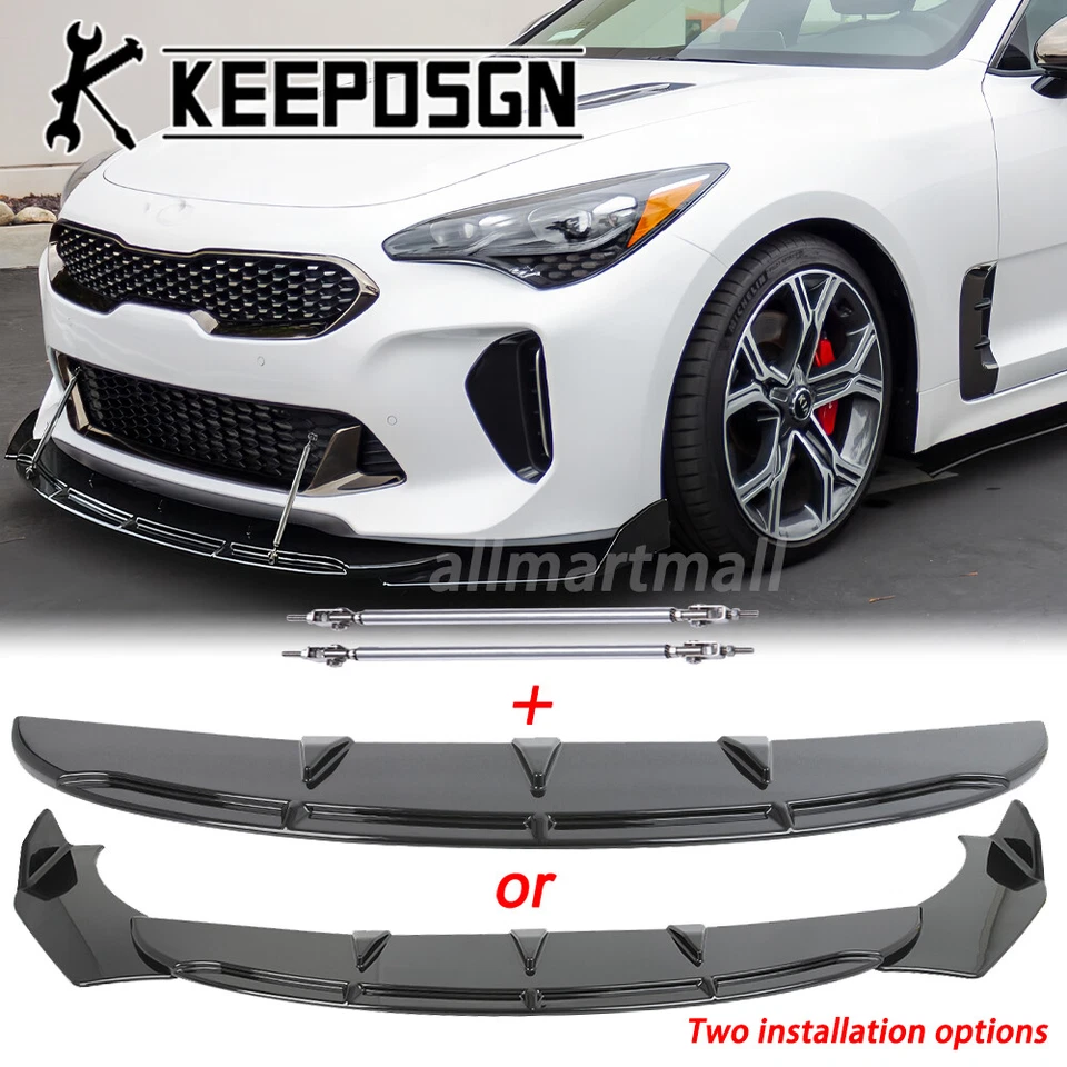 For Kia Stinger GT1 GT2 GT Line Front Bumper Lip Splitter Spoiler Strut Rods BK - Image 1 of 4
