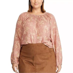CHAPS RALPH LAUREN Plus Size Chaps Split Neck Blouse ROSE FLORAL SIZE 2X boho - Picture 1 of 7