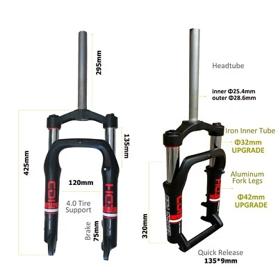 20*4.0 Inch Bike Suspension Fat tire Fork, Rebound Adjust Beach Snow Bike Fork - Image 1 of 4