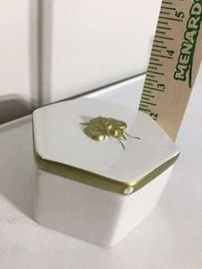 White Hexagon Trinket Box, Jewelry Box With Gold Honey Bee On Top - Picture 1 of 9