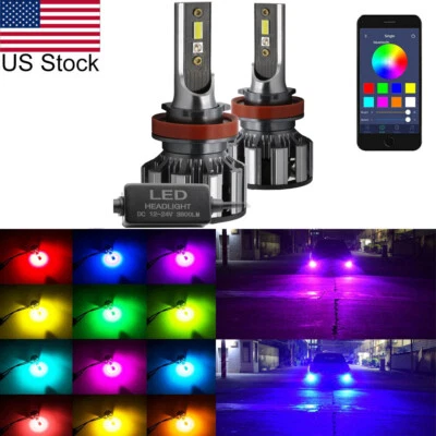 2pcs H8 H11 RGB LED APP Control Headlight Fog Light Bulbs For Honda BMW Audi Etc - Image 1 of 4