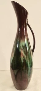 CCC Pottery Canadian Ceramic Craft Tall Ewer Vase Brown Green Drip Glaze 14.5" T - Picture 1 of 6