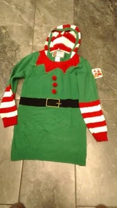 NWT GREAT CHRISTMAS WOMENS SWEATER DRESS HOOD RED GREEN M - Picture 1 of 1