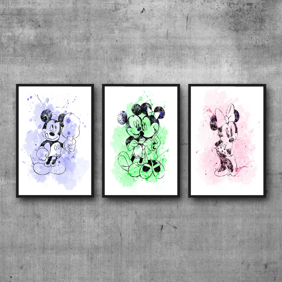 Mickey and Minnie Disney gift wall art prints kids bedroom baby nursery decor - Image 1 of 1
