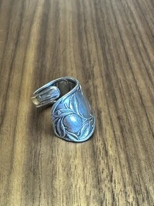 Vintage Spoon Ring Silver Plated Orange Tree Leaf And Fruit Adjustable Band - Picture 1 of 6
