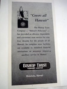 1950 Hawaii Ad Bishop Trust Company, Limited Covers All Hawaii - Picture 1 of 1