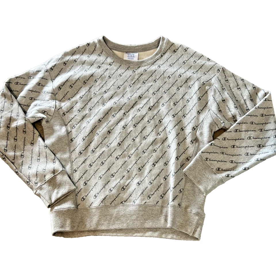 Sudadera vintage Champion tejido inverso para mujer gris medio polar estampado de logotipo Foto 1 de 4