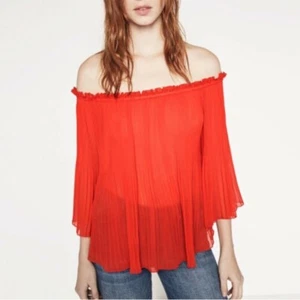 Zara red off the shoulder sheer bardot chiffon top - size small - Picture 1 of 7