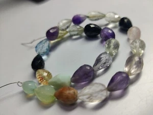 MULTI STOME MIX COLOURS TEARDROP  FACETED 6.5X10-7X11  MM BEADS 8" STRANDS - Picture 1 of 4