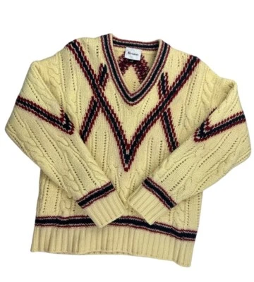 VTG Brioni  Wool Cable Knit Sweater Mens M Yellow Red Navy V-Neck Made in Italy - Image 1 of 4