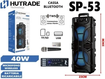 Cassa Amplificata Sp-53 Karaoke Bluetooth Microfono Wireless Trolley - Immagine 1 di 3
