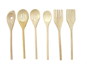(22161) SET 6 CUBIERTOS UTENSILIOS  ESPATULA CUCHARON MADERA GRANDE VARIADO - Picture 1 of 1