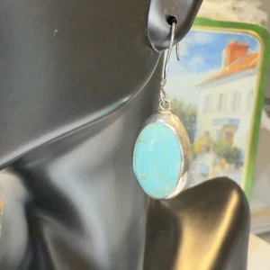 Sterling Turquoise Dangle oval earrings. Southwestern Style. - Picture 1 of 4