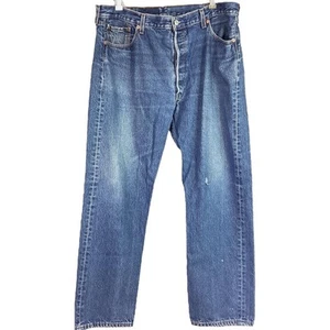 Levis 501 Buttonfly Jeans Mens 40x32 (38x30) Blue Straight Distress Y2K Vintage - Picture 1 of 11