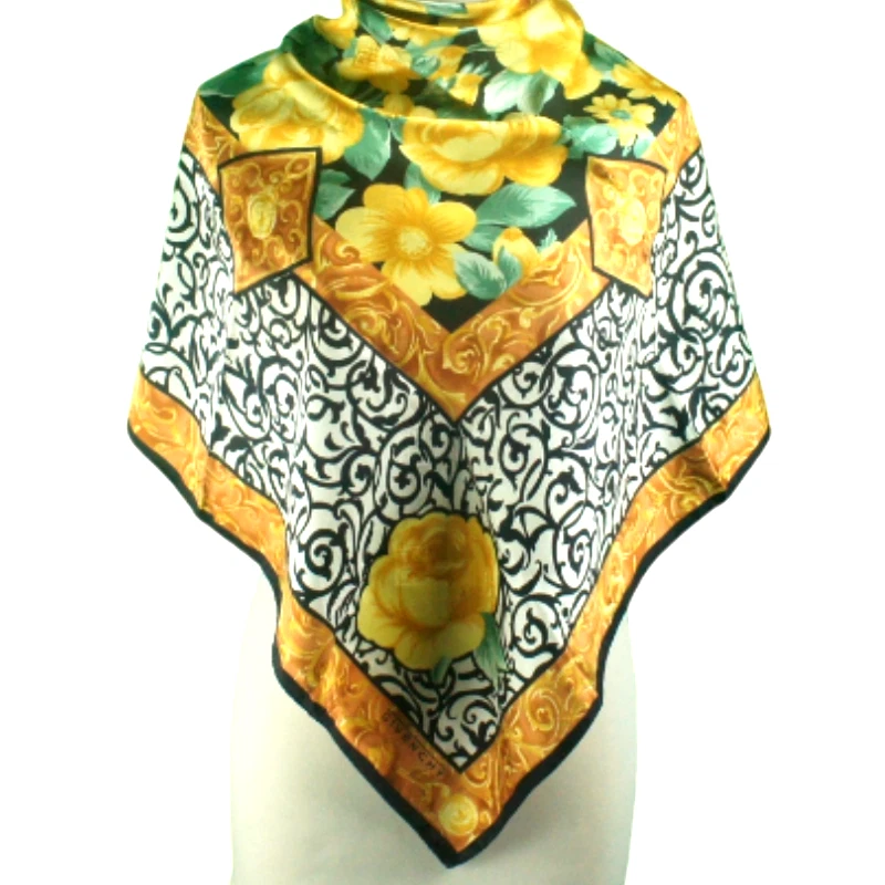 Raro Auténtico GIVENCHY Floral Vintage Mujer Lujo Seda Bufanda Cuadrada 34" pulgadas Foto 1 de 4