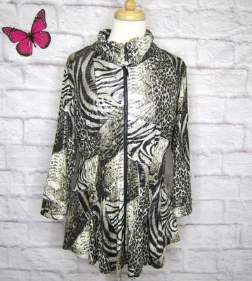 Joseph Ribkoff Sequin Animal Print Zip Jacket Stretch Liquid Travel Knit size 12 - Image 1 of 4