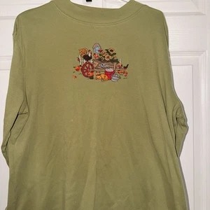 Camicia donna Montagna Lago Verde Ricamata Autunno Gatti Taglia XL LEGGI - Foto 1 di 5