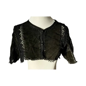 Vintage Scully Black Suede Jacket Shrug Patchwork Crochet Fits Women’s XS Rare - Picture 1 of 22