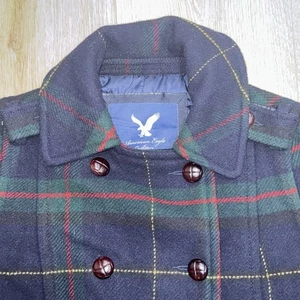 AMERICAN EAGLE OUTFITTERS Pea Coat Size Medium Womens Wool Plaid Jacket Belted - Picture 1 of 11
