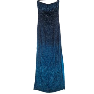 Vestido de noche largo sin tirantes de seda con cuentas Je Matadi vestido formal azul XS 3702 - Imagen 1 de 15