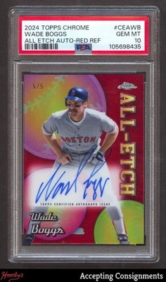 2024 Topps Chrome All Etch Red Refractor Wade Boggs AUTO 5/5 PSA 10 Red Sox HOF - Image 1 of 2