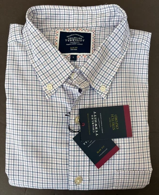 Charles Tyrwhitt Stretch Oxford Shirt Mens Large Slim Fit Check Non Iron NWT - Image 1 of 4