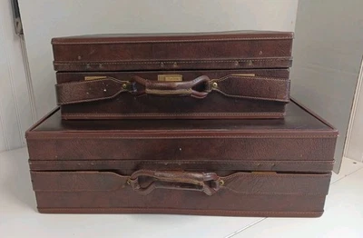 Vintage Hartmann Luggage Set Of 2 - 25" & 21" Belting Leather Suitcases NO Key  - Image 1 of 4