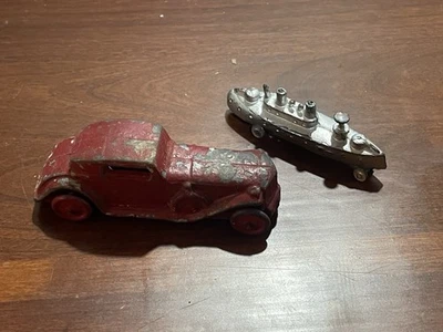 DIECAST VINTAGE SLUSH MOLD SILVER COUPE BARCLAY Coupe Red + Ship - Image 1 of 4