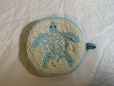 Bolsa para monedas vintage con cuentas Sea Horse blanca azul claro usada Foto 1 de 4