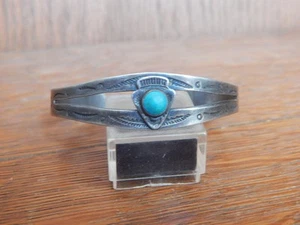 Brazalete Brazalete Fred Harvey Era Navajo Turquesa Estampado Plata Esterlina - Imagen 1 de 14
