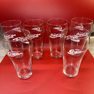 Coca Cola Coke Vintage 6" groß 16oz 1970er Set 6 Gläser klar mit weißen Buchstaben - Bild 1 von 3